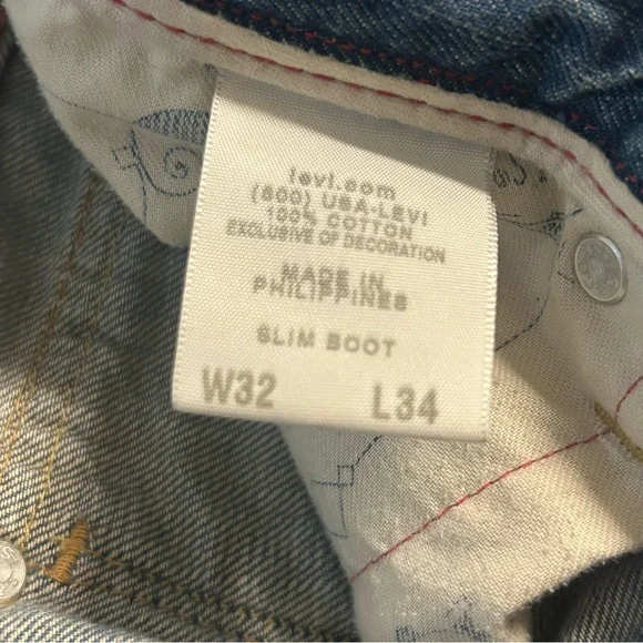 Levi’s Red Jeans / Men’s Slim Boot Bootcut / Batwing Flap Pocket 32W x 34L - Picture 4 of 7